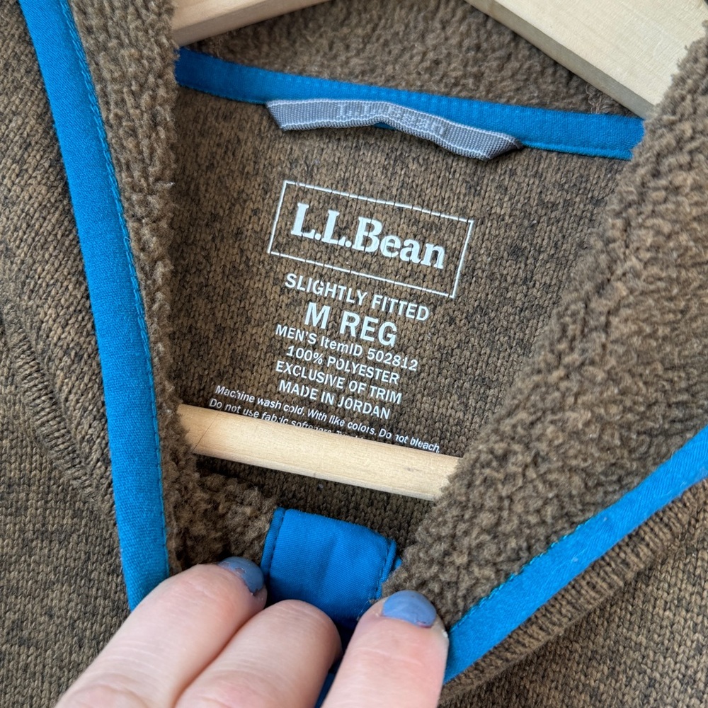 LL Bean Hooded Sweater Outdoor Slightly Fitted Brown and Blue size Large - Picture 7 of 10